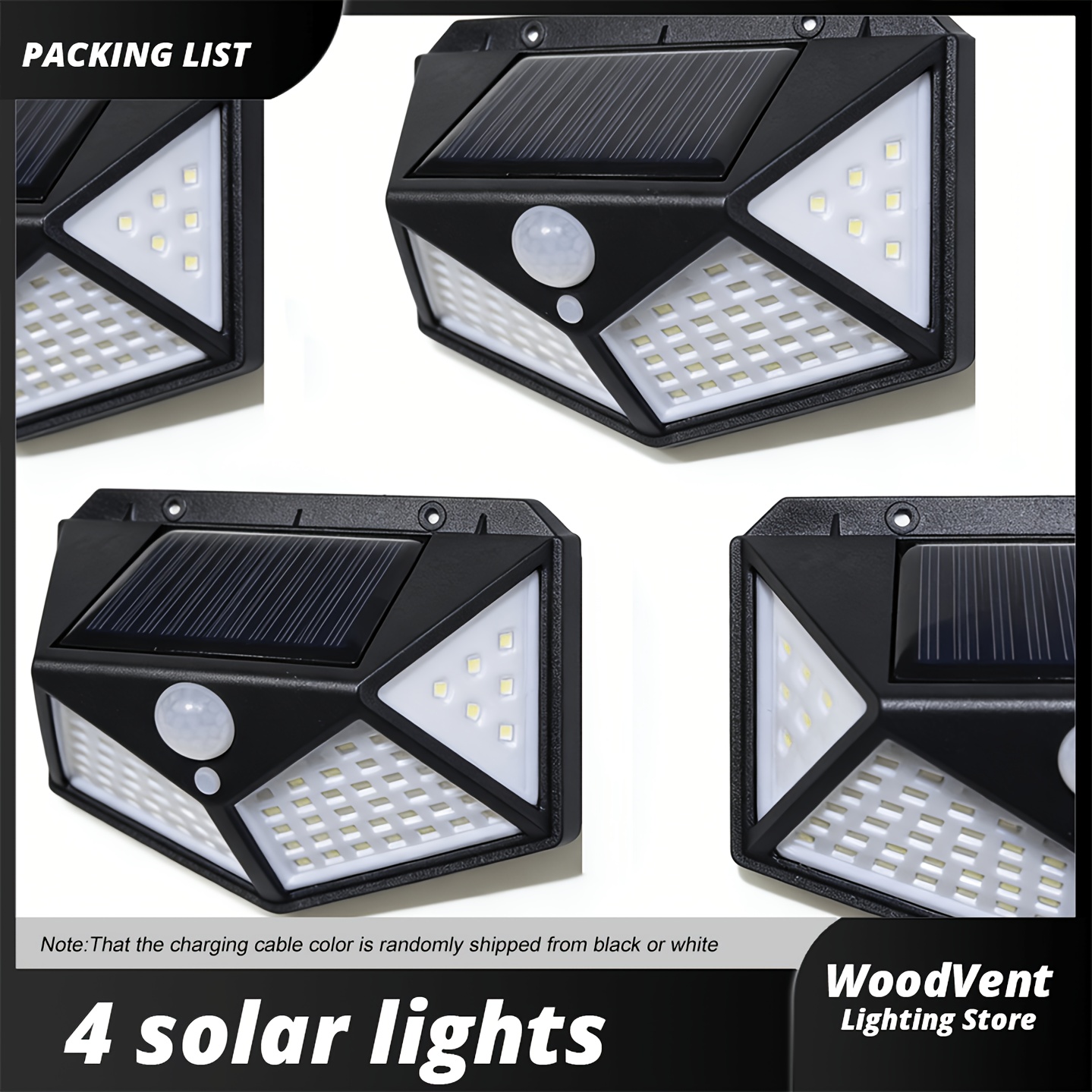 TEMU 4pcs Solar Wall Light Set, Featuring 100 Led Bulbs And A 400mah Battery, With Motion-activated Security Lights, A 270° Coverage Angle, And 3