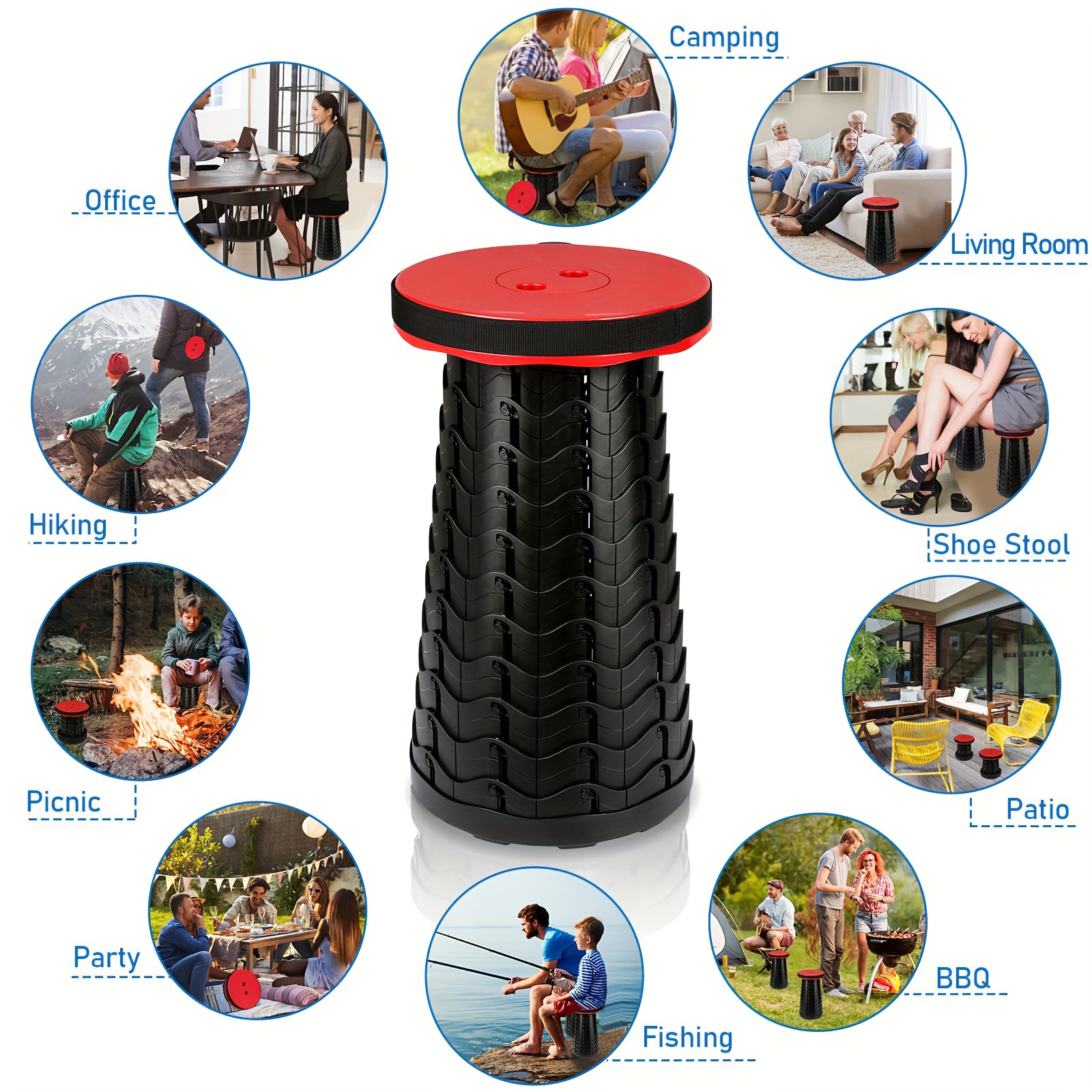 2pcs Portable Folding Stool Camping Chair, Telescopic Folding Chair, Multi-functional Folding Stool, Load-bearing 180 Kg, Suitable For Indoor, Travel, Fishing, Hiking, Barbecue, Red/black/blue