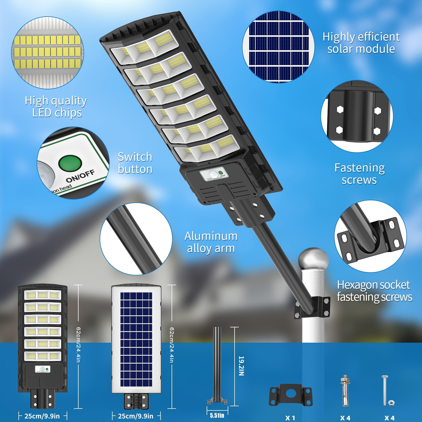 Led Solar Street Light, Solar Street Light With Motion Sensor, 6500k Cool White Light, Output, Suitable For Lighting
