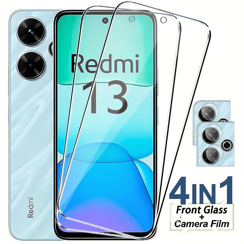 

4pcs [2+2] For 13 Full Screen Cover Tempered Glass Screen Protector Film+ Camera Lens Soft Film 4in1 For 13 4g