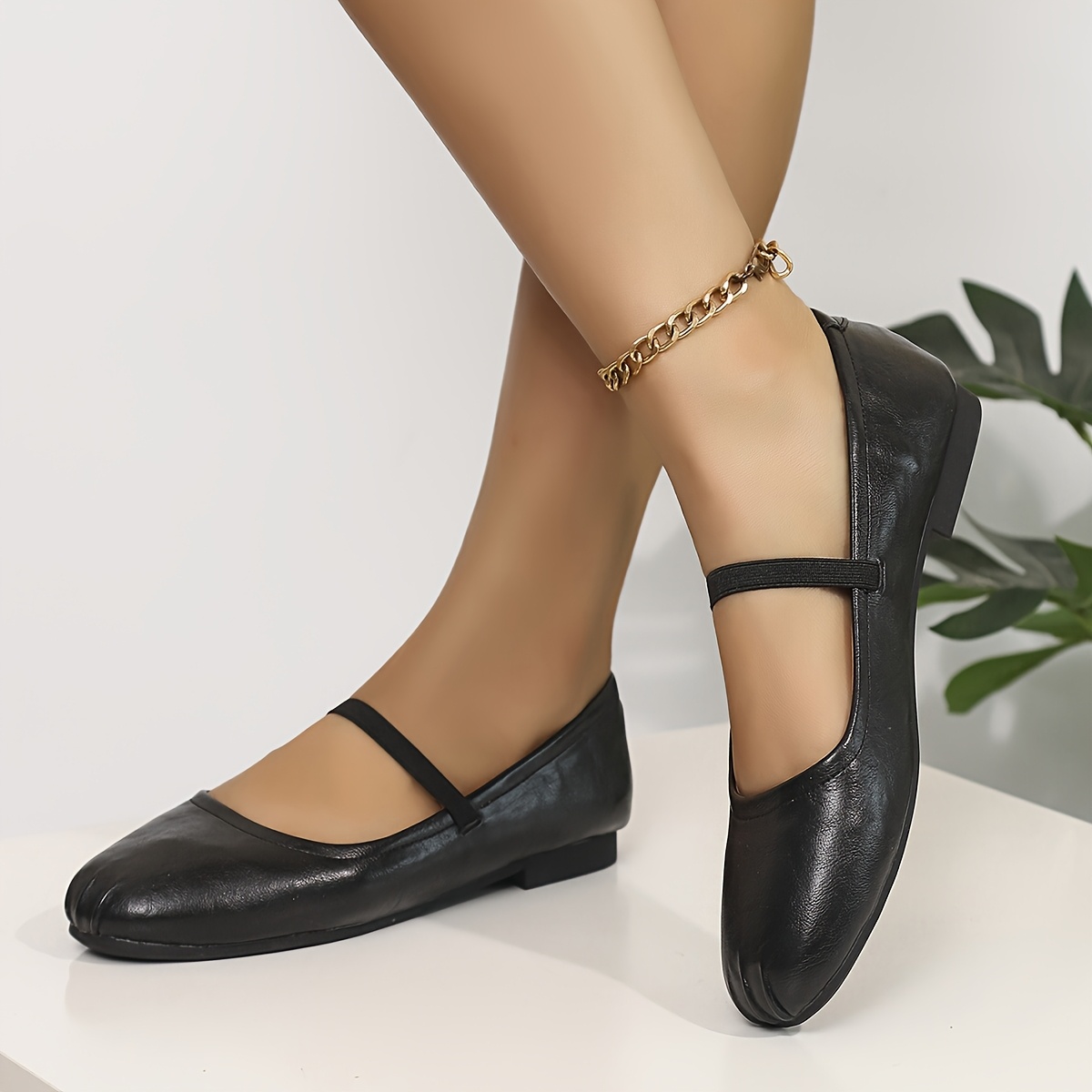 TEMU Vintage Black Pleated Round-toe Flat Shoes 2025 Spring/autumn New Style Single Strap Ballet Style Sole Comfortable Slip-on Flat Shoes European