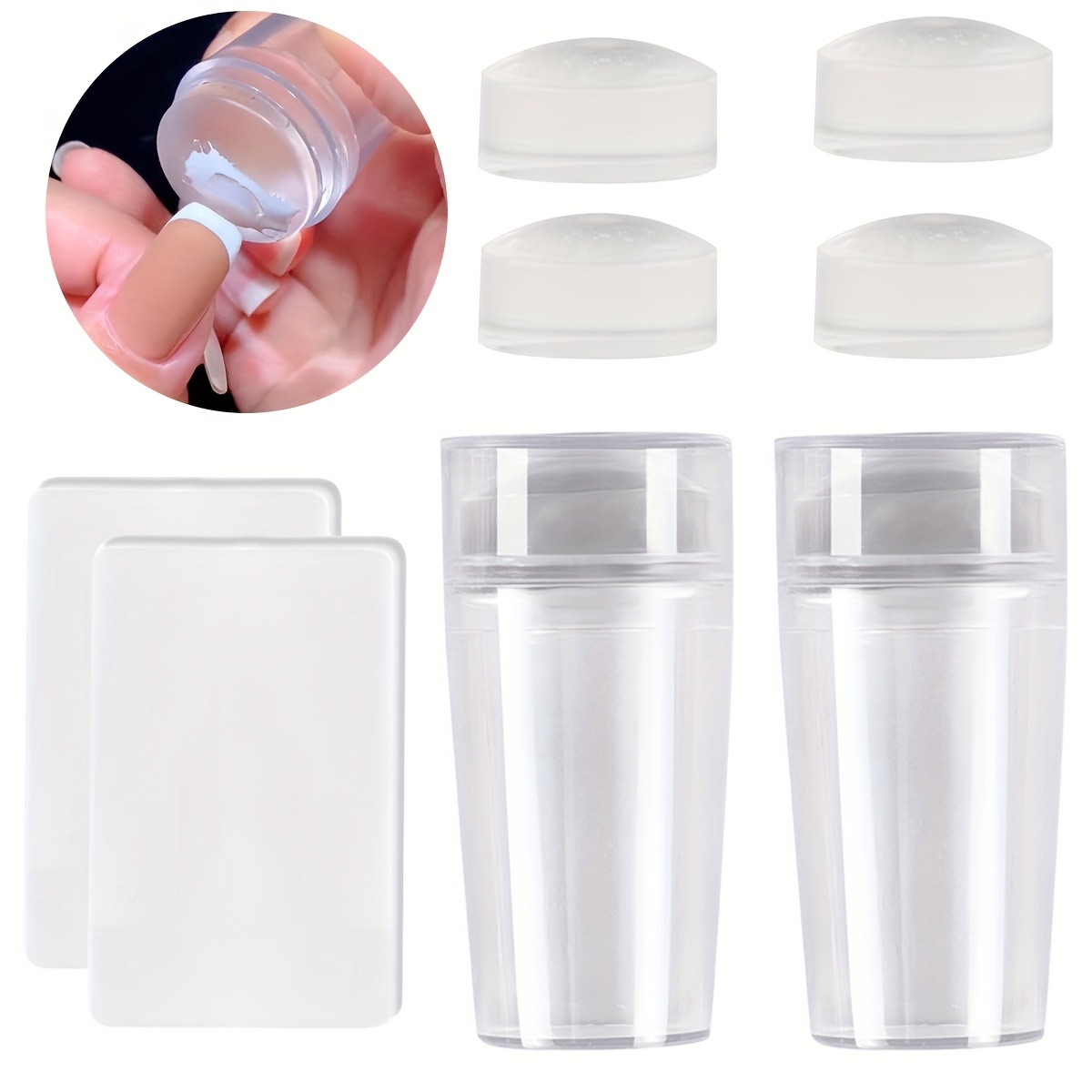 TEMU 2 Sets Of Transparent Gel Printing+4 Silicon Head Nail Nail Printing Tools For Diy Nail Art - Nail Seal Tools With Lid Scattering, Suitable For Gel And Jelly Nails