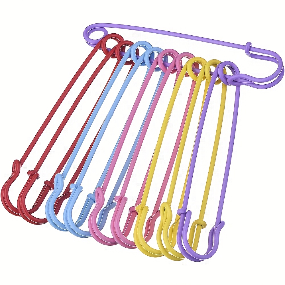 10pcs Safety Pins For Clothes 100mm/ 4 Inch Large Safety Pins Colorful Pin Set For Clothing Sewing Arts Crafts, 5 Colors