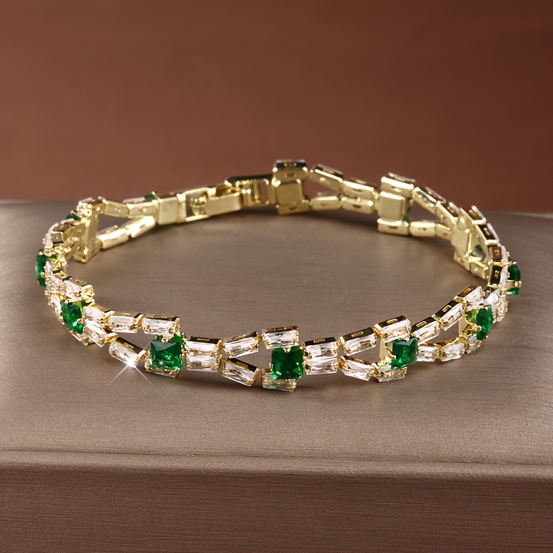 E-shop Elegantes luxuriöses, quadratisches, zweireihiges geometrisches Tennisarmband, Damen Schmuck, funkelndes 3A Cubic Zirconia, personalisiertes