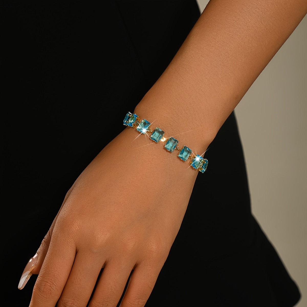Light Luxury Sea Blue Square Chain Bracelet, Summer Accessory