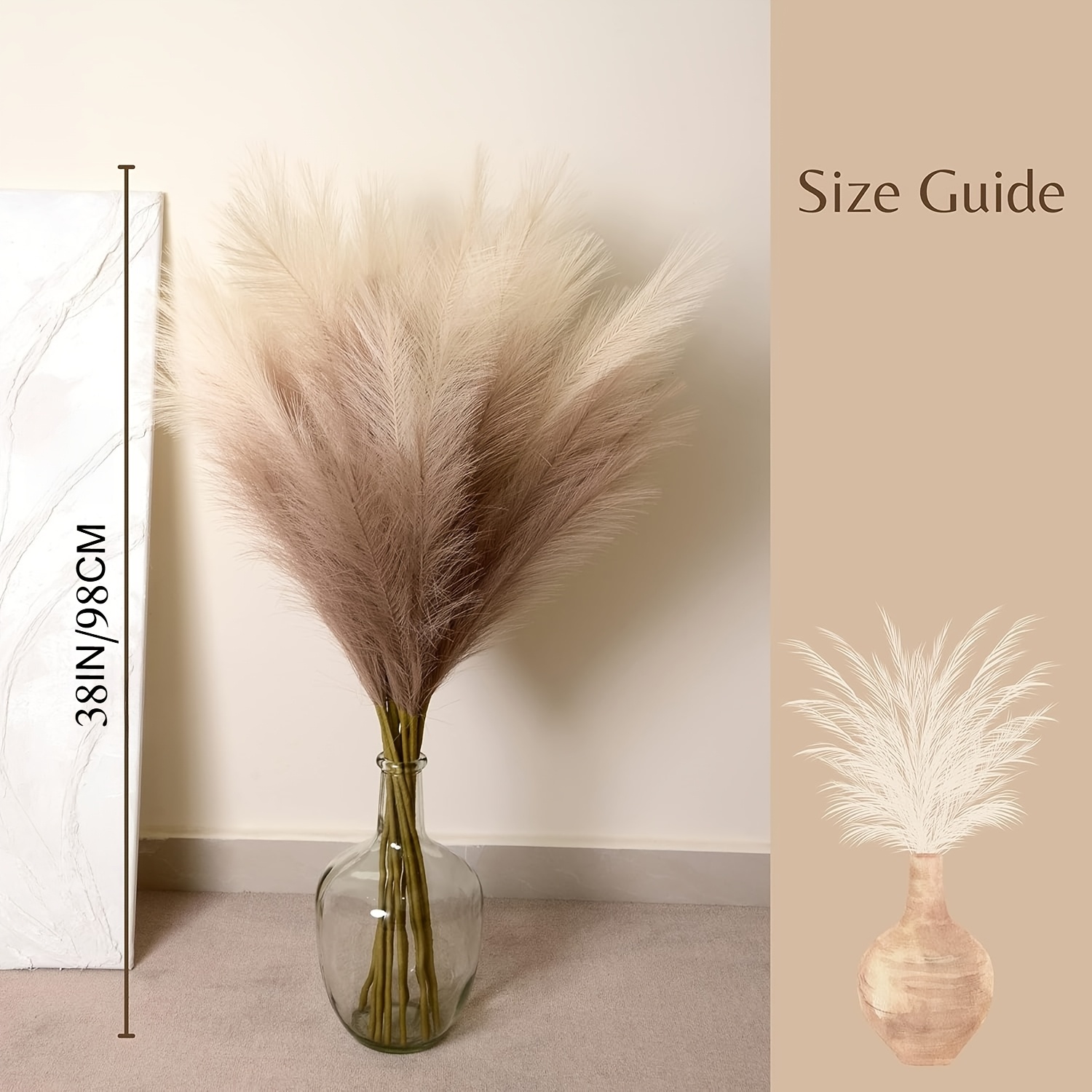 TEMU Herbe de , 8 pompons, Grand , Herbe de de 98 cm de haut, pour vase de sol, Style haut décoratif en herbe de , pour remplissage de vase,
