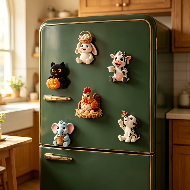 TEMU Unique And Cute Cartoon Animal Magnets- Featuring Designs Of Cows, Elephants, Puppies, Kittens, Hens, And Bunnies; Birthdays, Room Decoration,
