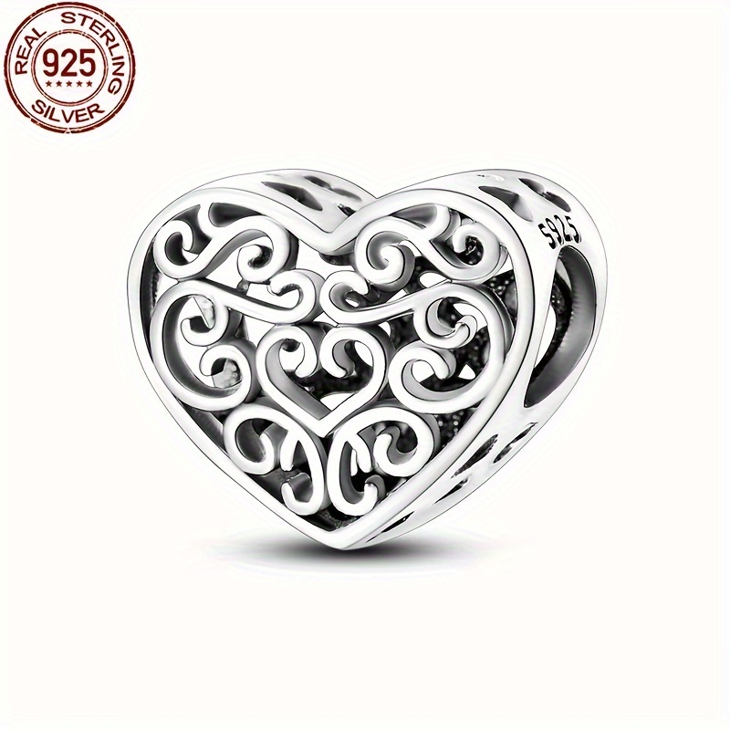 

925 Sterling Silver Heart Charm, Intricate Love Knot Design, Compatible With Original Bracelet, Diy Bead For Women, Exquisite Jewelry Gift, 1 Piece, 3g Weight