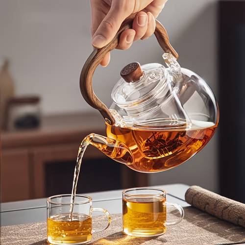1pc 1000ml 34 resistant glass teapot with removable infuser clear tea kettle for loose leaf fruit floral tea summer cold brew pitcher stovetop safe aesthetic glassware gift for home office durable borosilicate glass teapot