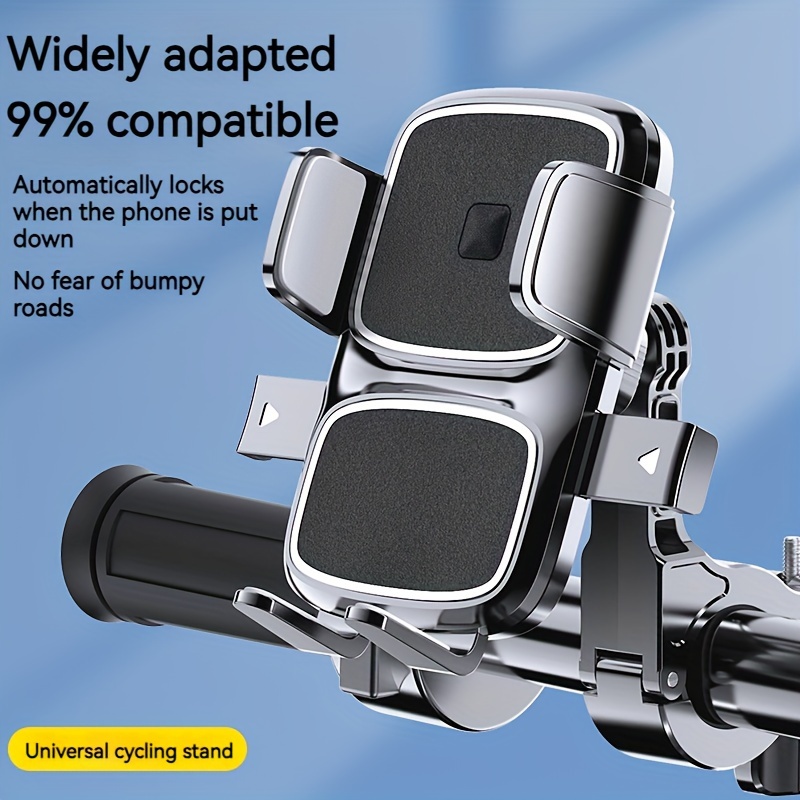 

Universal Handlebar Phone Mount For Motorcycle And Bicycle - Upgraded Shock Absorber Bracket With Automatic Locking - 99% Compatibility - Durable Abs Material