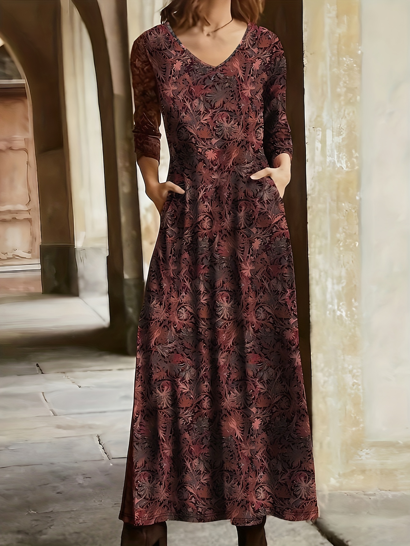 fancy winter dresses for women Floral Formal Clothes Ladies Womens Winter Sold On Temu United States Color:Iridescent Royal ApparelR Burgundy Witch, Halloween Costume the wool dress made