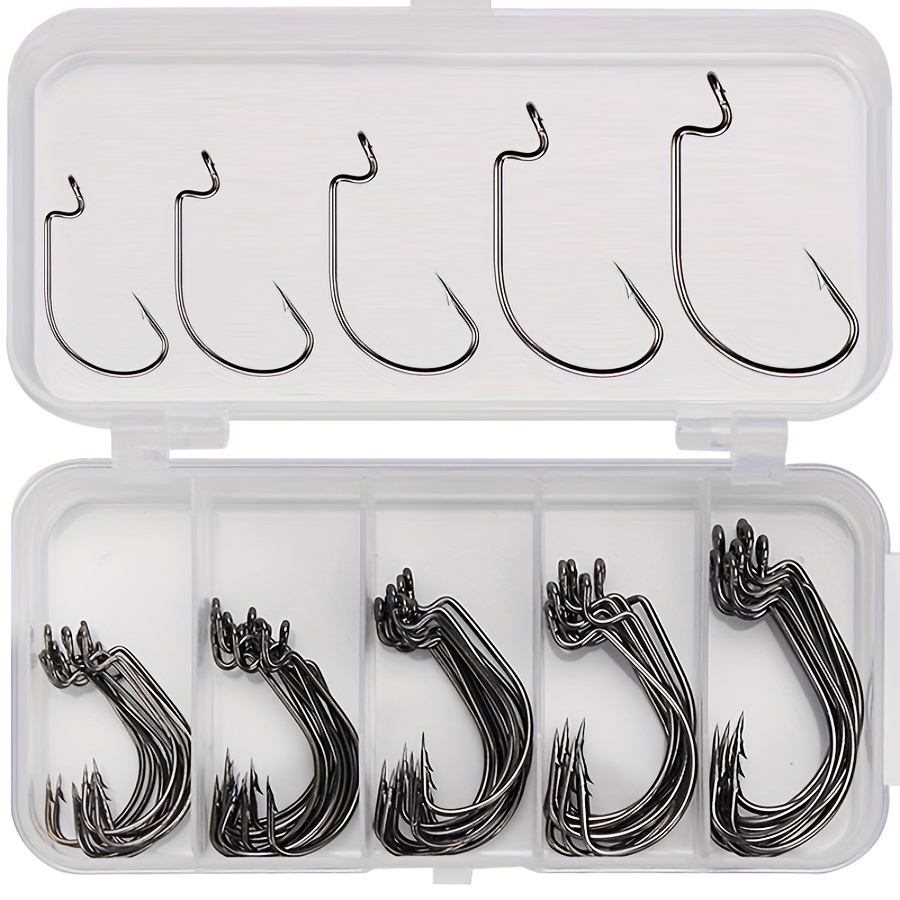 

50-piece Boxed Crank Hooks, Fishing Hook Set With Barb, Wide Gap Soft Worm Hook For Sea Fishing