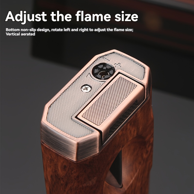 (Fuel Not Included) Cigar Lighter, Torch Lighter With V-shaped Cigar Cutter, Built-in Cigar Clip, Visible Air Window, Cigar Torch Lighter, Cool Lighter Suitable For Candles, Dual Windproof Jet Flame, Integrated Torch Cigar Lighter With Double Flame