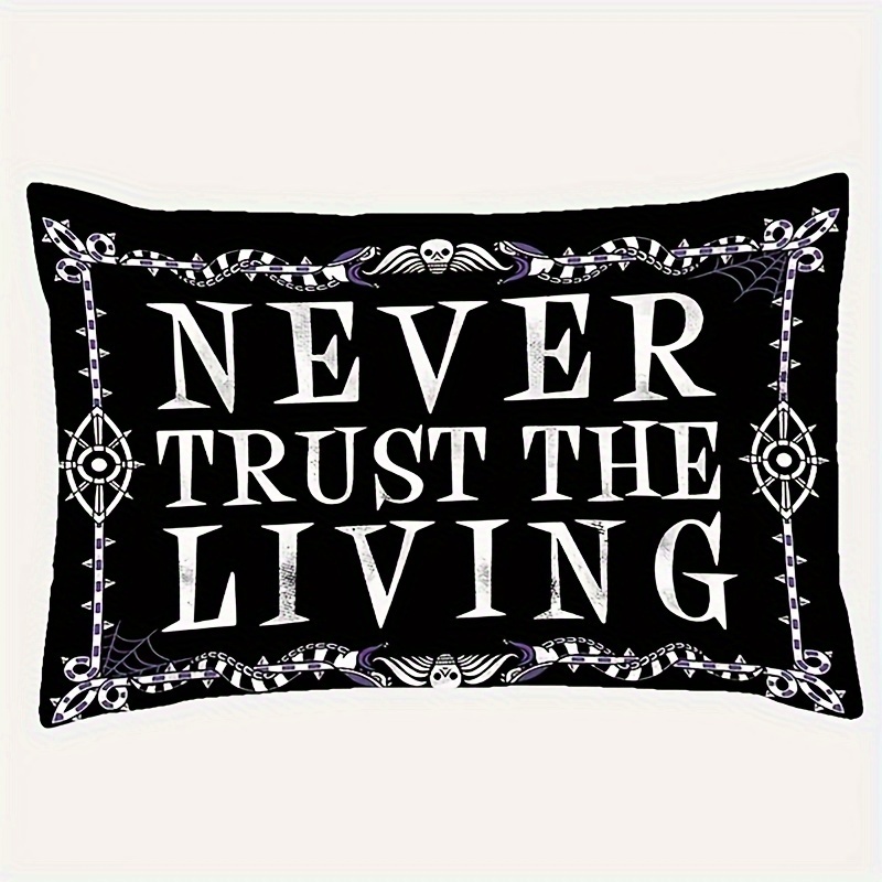 TEMU 2d Flat Printing, 1pc, Contemporary Gothic Decorative Pillowcase - 'never The Living' Pattern Single-sided Printing, Without Embroidery, Pillow