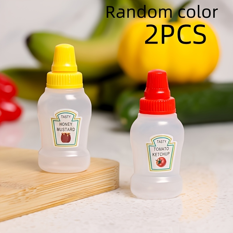 TEMU 2 stuks Mini draagbare condimentflessen voor Bento-lunch, saladedressing, ketchup - PP-plastic persflessen, ongeladen, geen magnesiumstang/,