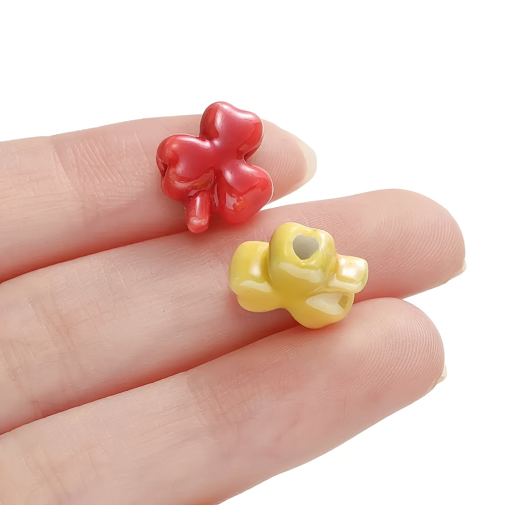 12pcs Set of Colorful Clover Ceramic Beads for DIY