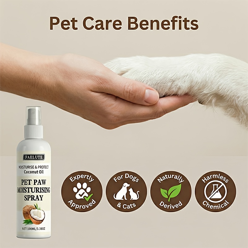 100Ml Moisturizing Spray for Pet Paws - Highly Hydrating Solution for Dry And Cracked Paws - Long-Lasting Moisture Retention Formula - Made with Natural Ingredients Like Coconut Oil And Shea Butter - Quick Absorption, Non-Greasy - Softens, Protects