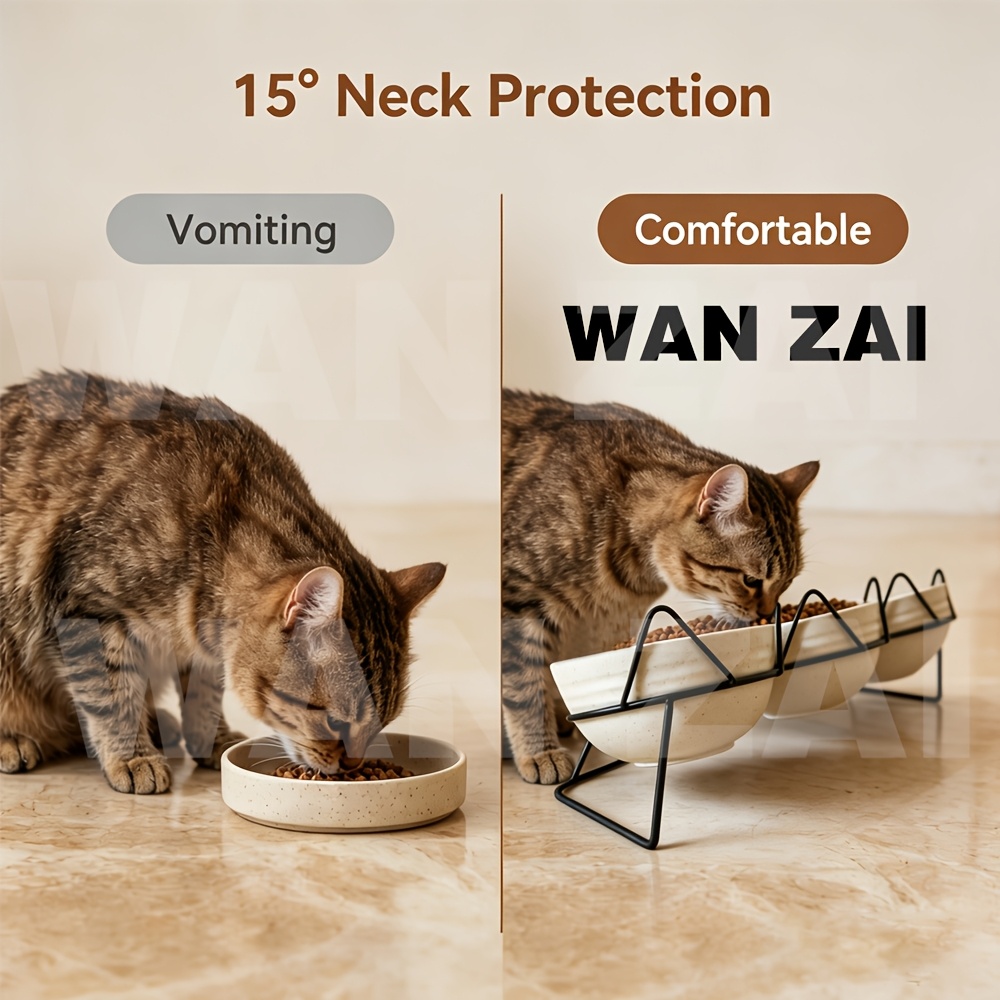 3pcs wheat straw bowls   tilted elevated cat bowls   color high   three bowl feeder anti vomiting neck protection non slip bracket   to clean large capacity multi     Product details 1
