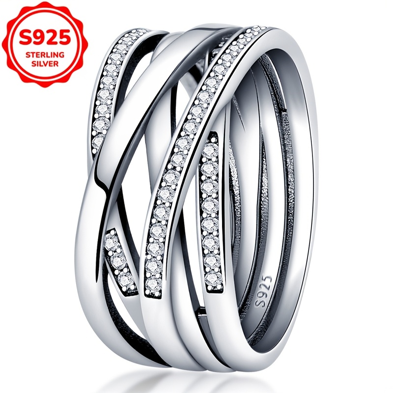 

925 Pure Silvery Women's Ring Original Synthetic Zirconia Polished Line Ring Engagement And Wedding Anniversary Jewelry Silvery Weight 3 Grams