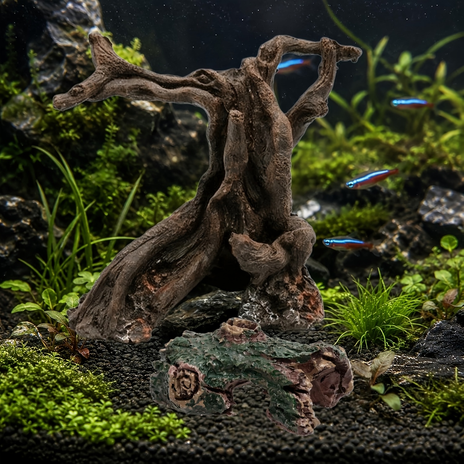 2pcs Fish Tank Cave Tree Bark Micro Landscape Ornaments