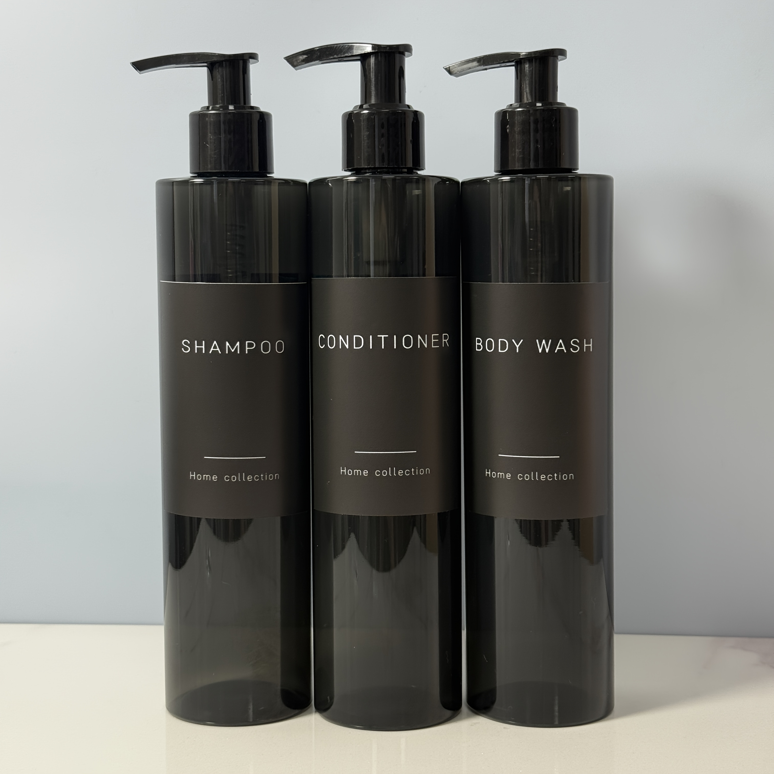 TEMU Juego de 3 botellas dispensadoras de 300 ml para baño, reutilizables, bomba de plástico con botellas negras translúcidas, aptas para dispensar