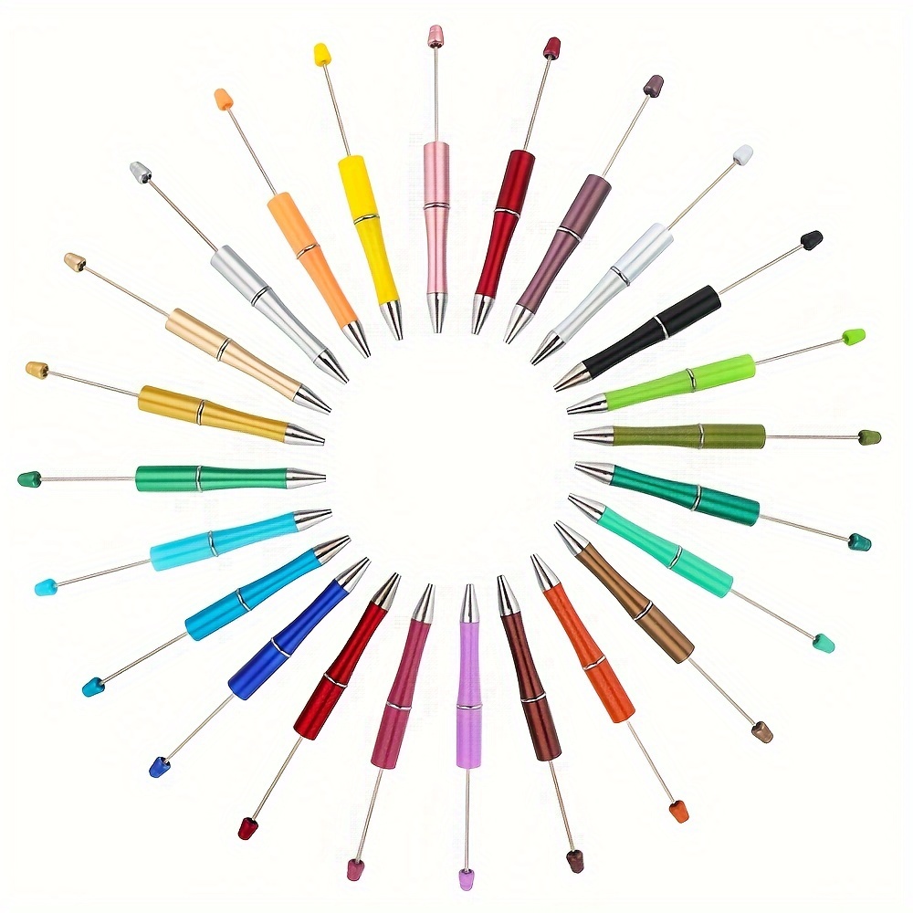 

20 Pcs Vibrant Colored Diy Beading Plastic Pens Ballpoint Black Ink Pens Fit Office School Teach Supplies Make Decorate Gifts (random Color Not Contain Beads)