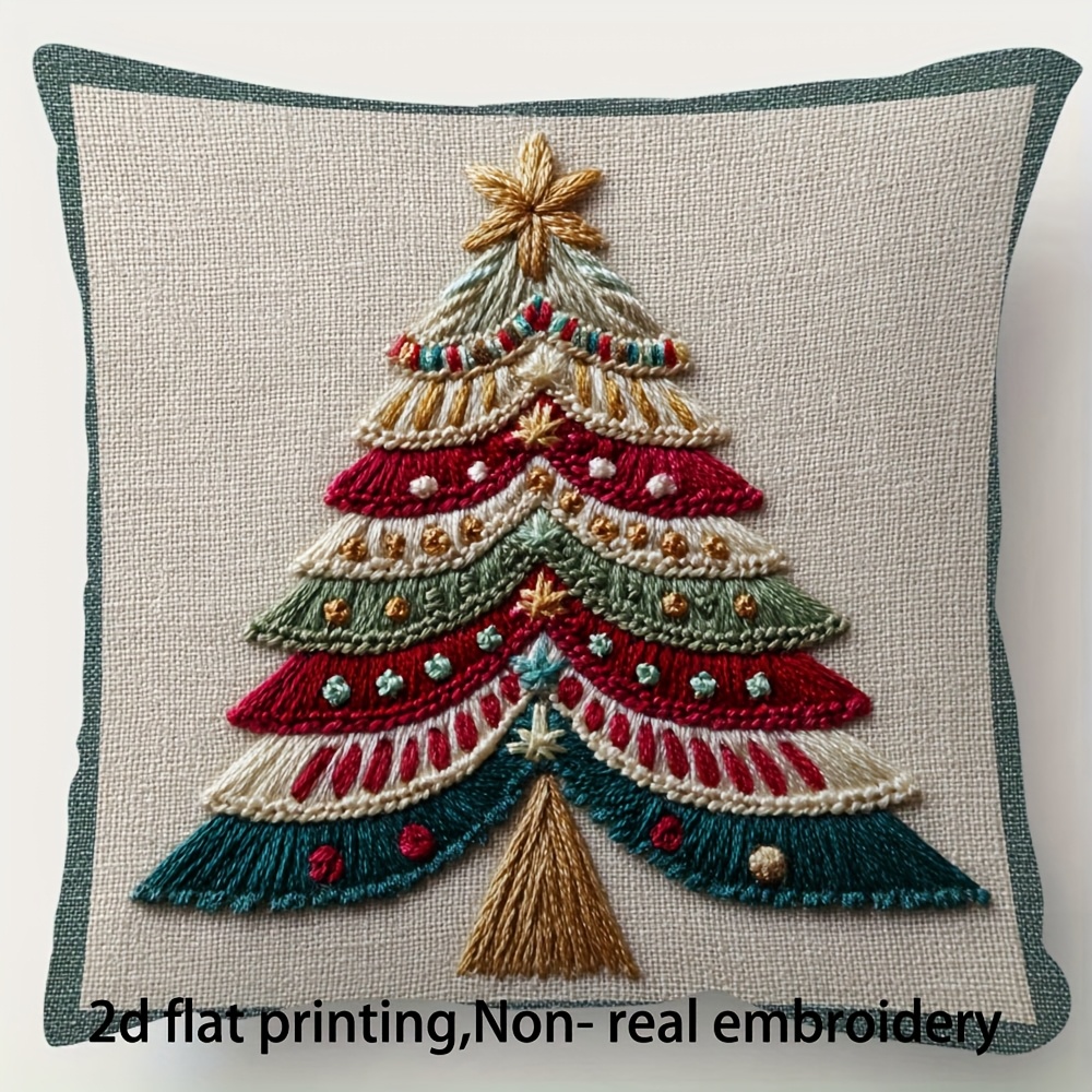 TEMU de almohada con estampado de árbol de Navidad, 1 pieza, impresión 2D, material de poliéster y , sin bordado real, adecuada para granja, coche,