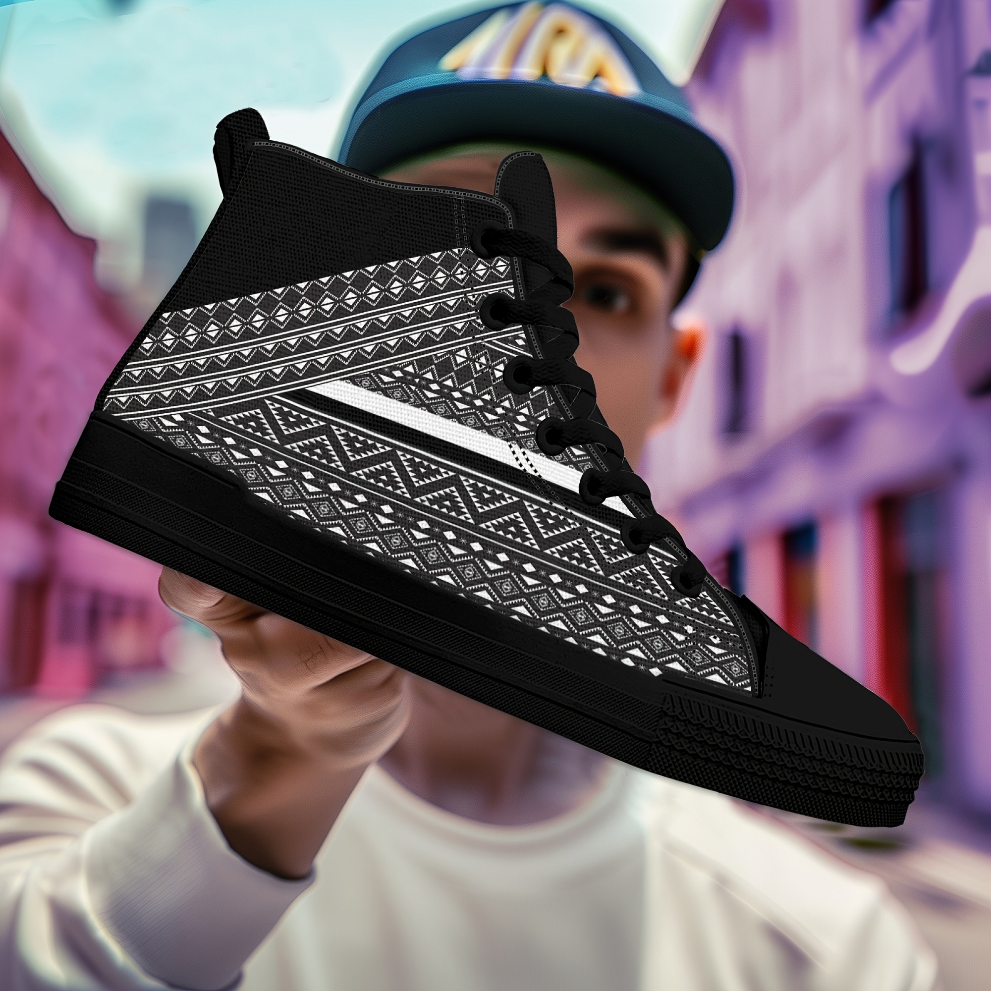 TEMU Cool Design Cartoon Stripe Low-top Breathable Shoes, Classic Lace-up Fashion Sneakers For Men And Women, Couples' Unique And Vibrant High-top