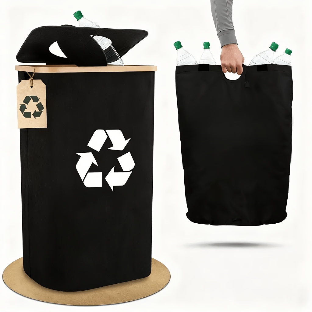 Bottles Collection Container 100l With Lid, For Glass, Paper, Plastic, Metal And Empty Bottle Recycling; Home Storage For Kitchen, Office, Laundry Room
