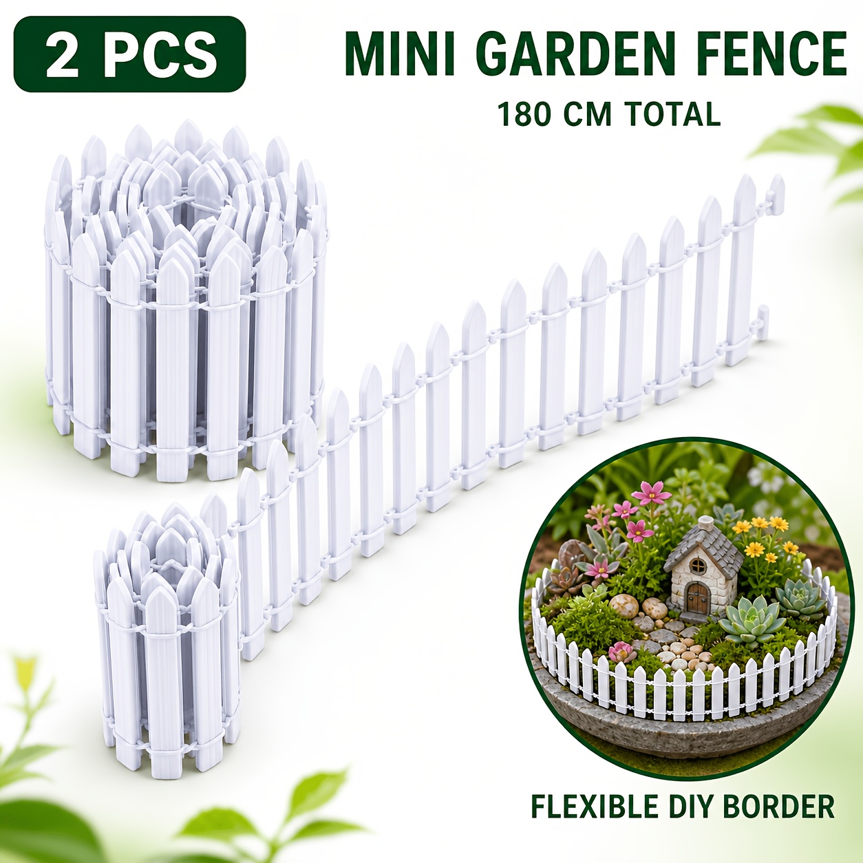 TEMU 【3d】 2pcs Mini White , Flexible 90cm Garden Border For Fairy Garden, Dollhouse, Christmas Village, Model Railway, And Miniature Landscape