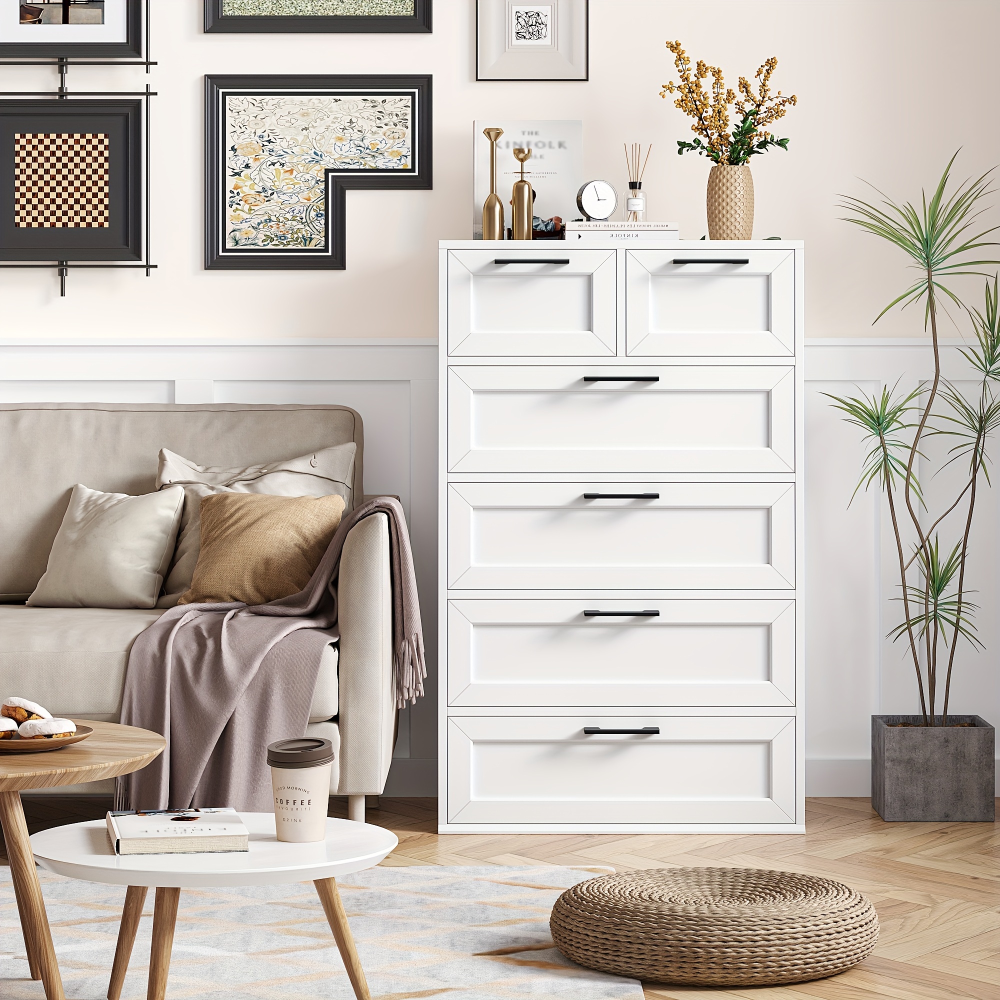 white dresser bedroom 6 drawers trapezoidal design bedroom - Temu