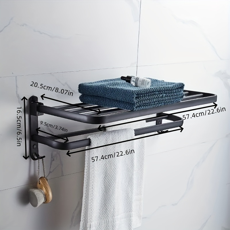 TEMU 1pc, Bathroom Foldable Towel Rack, Thickened Towel Holder With Hooks, Shower Room Clothes Towels Storage Shelf, Bathroom Space Saving Organizer, Towel Racks