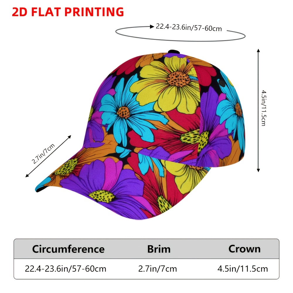 TEMU 1pc Of A Colorful Hand-drawn Flower Baseball With A Curved Brim, Suitable For Sports And Outdoor Activities. This Adjustable Unisex Is Use