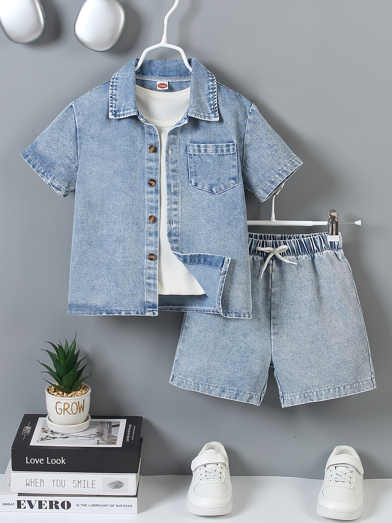 conjunto de camisa de     e shorts de denim casual para meninos, ideal para   e verão, perfeito para atividades ao ar livre