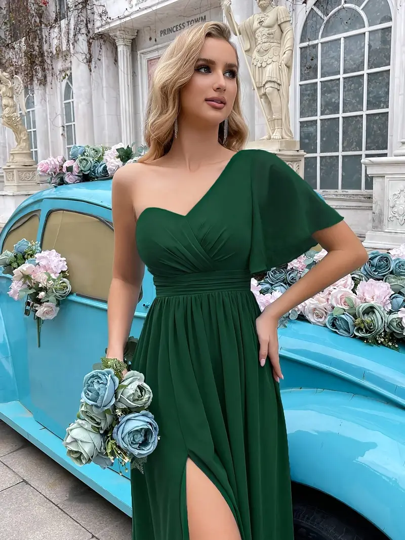 emerald green off the shoulder bridesmaid dress Emerald Green Ruffled Off Shoulder Bridesmaid Dress