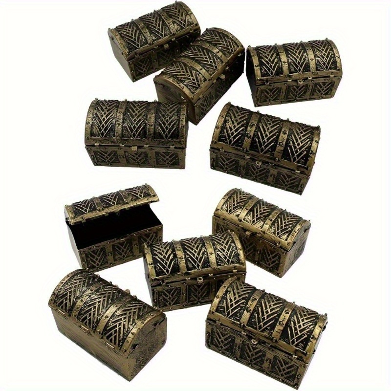 Image of 10-pack Miniature Pirate Treasure Chests, Vintage Plastic Jewelry Boxes, Decorative Openable Storage For Role Play And Game Accessories, Best For Christmas Halloween&christmas