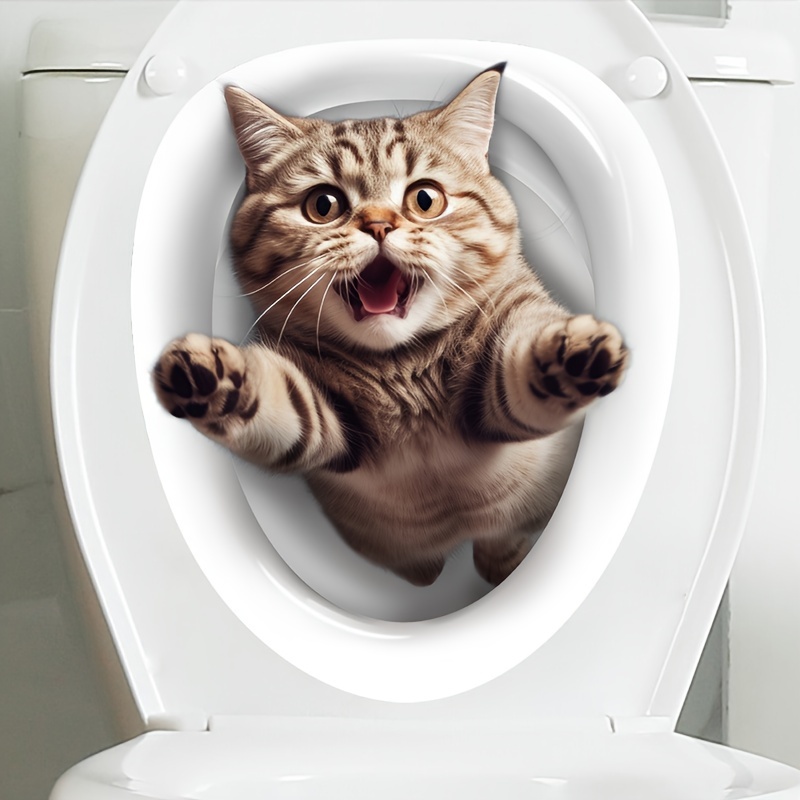 

1pc, Prank Toilet Seat Stickers, Popping Out Cat Toilet Seat Stickers, Toilet Stickers, Very Funny And Cute