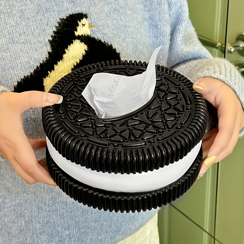 1pc modern tissue box holder cookie like design black white bathroom living room bedroom decor compatible with standard tissues   decoration storage organizer decorative accessory   decor durable resin novelty decor interior designers Product details 1
