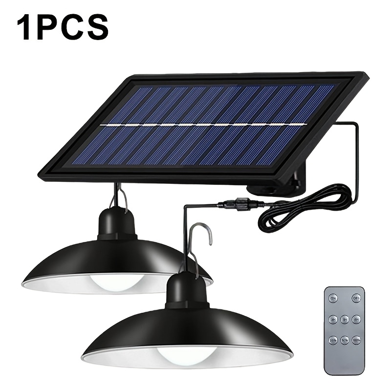 TEMU 2/1pc Outdoor Solar Pendant Light, Dual-head Solar Powered Hanging Lamp With Remote And Motion Sensor, Automatic From Dusk To Dawn, Led Solar