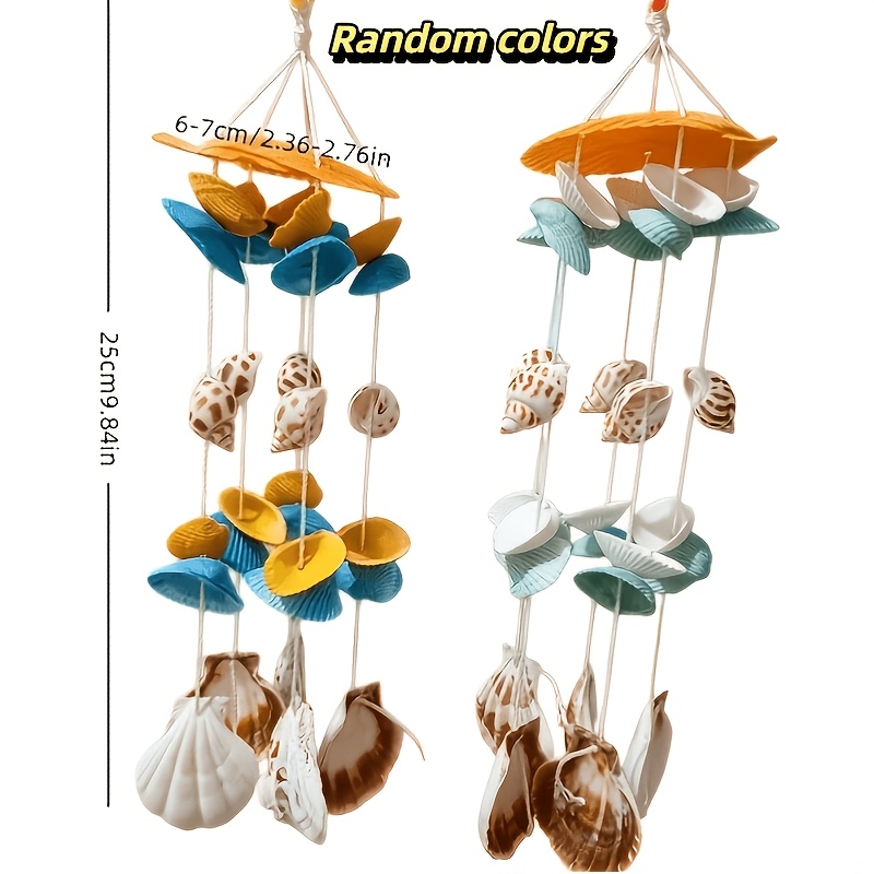 TEMU 2pcs, New Colorful Seashell Wind Chime, Colors , Conch Shell Pendant, Dopamine Color Pendant, Wind Chime, Suitable For Rooms, Gardens,