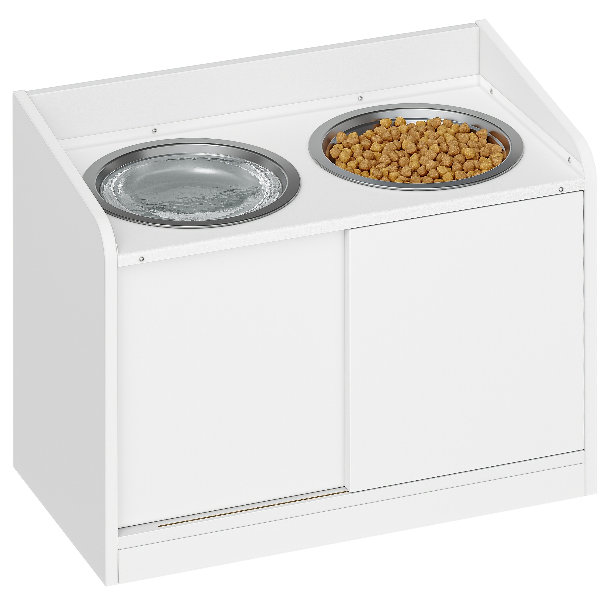 Elevated Dog Bowl With Sliding Door Storage, 2 Ml Stainless Steel Bowls, 46 Cm High, Feeding Station For Medium To Large Dogs, Matte White