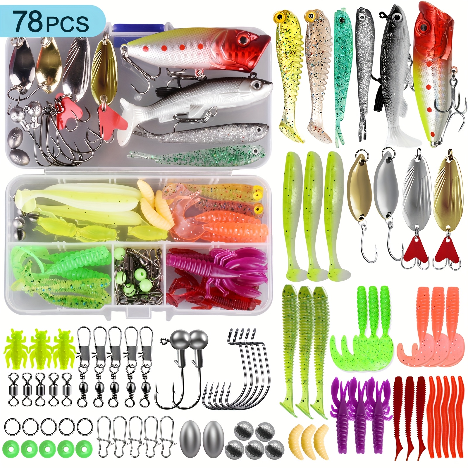 TEMU A Box With A Set Of Lures, Suitable For Beginners And For Use In Saltwater And Freshwater Lakes And