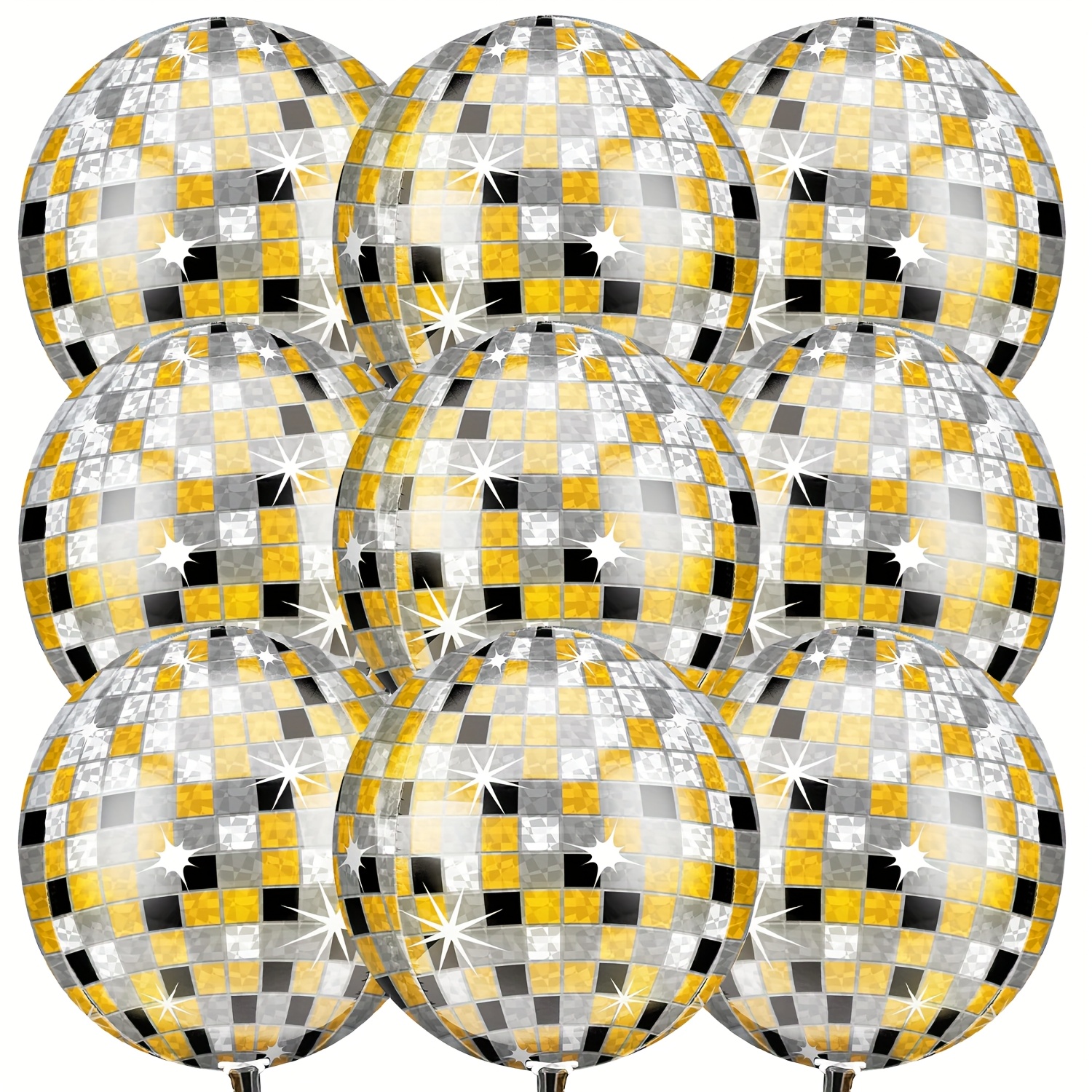 Giant Disco Ball Balloon -22 Inches, Set Of 9 | Black And Golden Disco Balloons For Disco Party Decoration | 360 ° 4d Ball Disco Balloon | Graduation Decoration, Photography Props/check In Photos