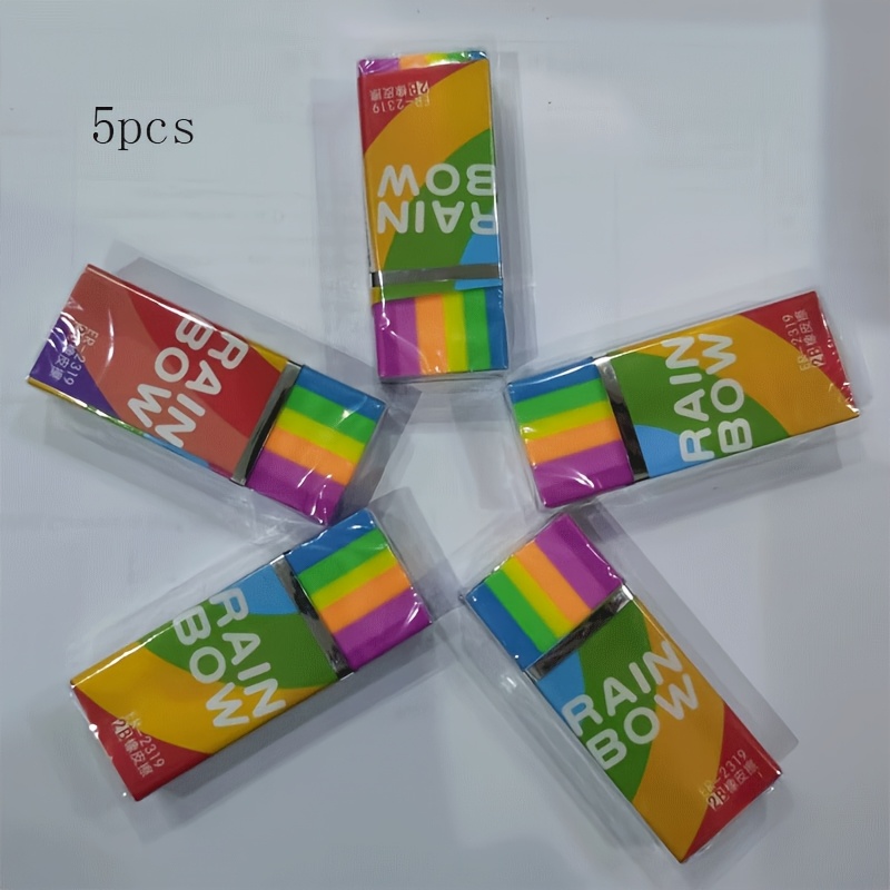 2/5/12pcs Of 2b Creative Rainbow Erasers, Soft Pvc Material, Stationery, Used For Writing And Drawing Correction