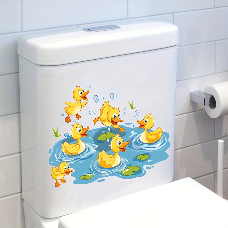 

Cartoon Duck Playing Water Toilet Stickers Bathroom Toilet Decoration Toilet Lid Stickers