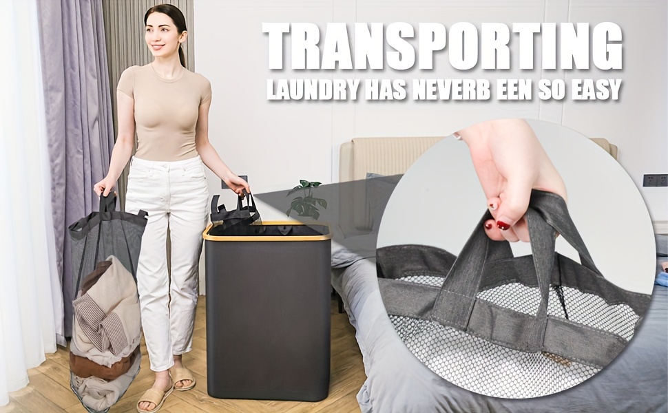 cestos de roupa com tampa, 42,27 galões extra   organizador de roupas com 3 divisões para quarto, lavanderia, cesto de roupas  , cestos de lavanderia detalhes 0