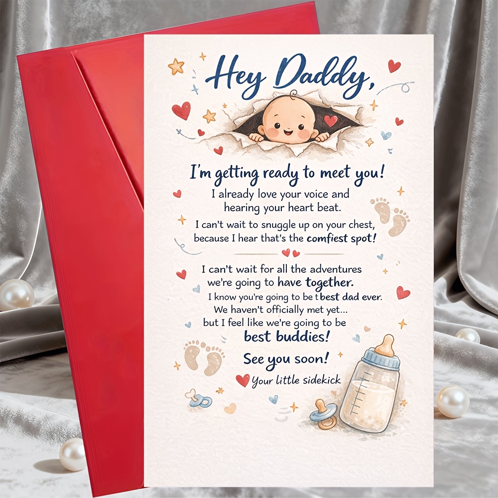 TEMU 1 Greeting Card + 1 Envelopenew Dad Greeting Card From Cute Daddy To Be Message For Pregnancy Announcement Fathers Day Gender Reveal Or Hospital