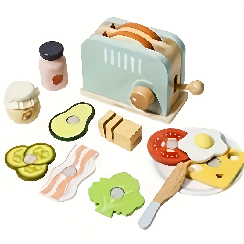 Image of Wooden Pop-up Toaster Toy Set, Playhouse Breakfast, Sandwich Set For Pretend Kitchen Role Play Toys For Boys And Girls, Christmas, Halloween, Thanksgiving, Birthday Gifts