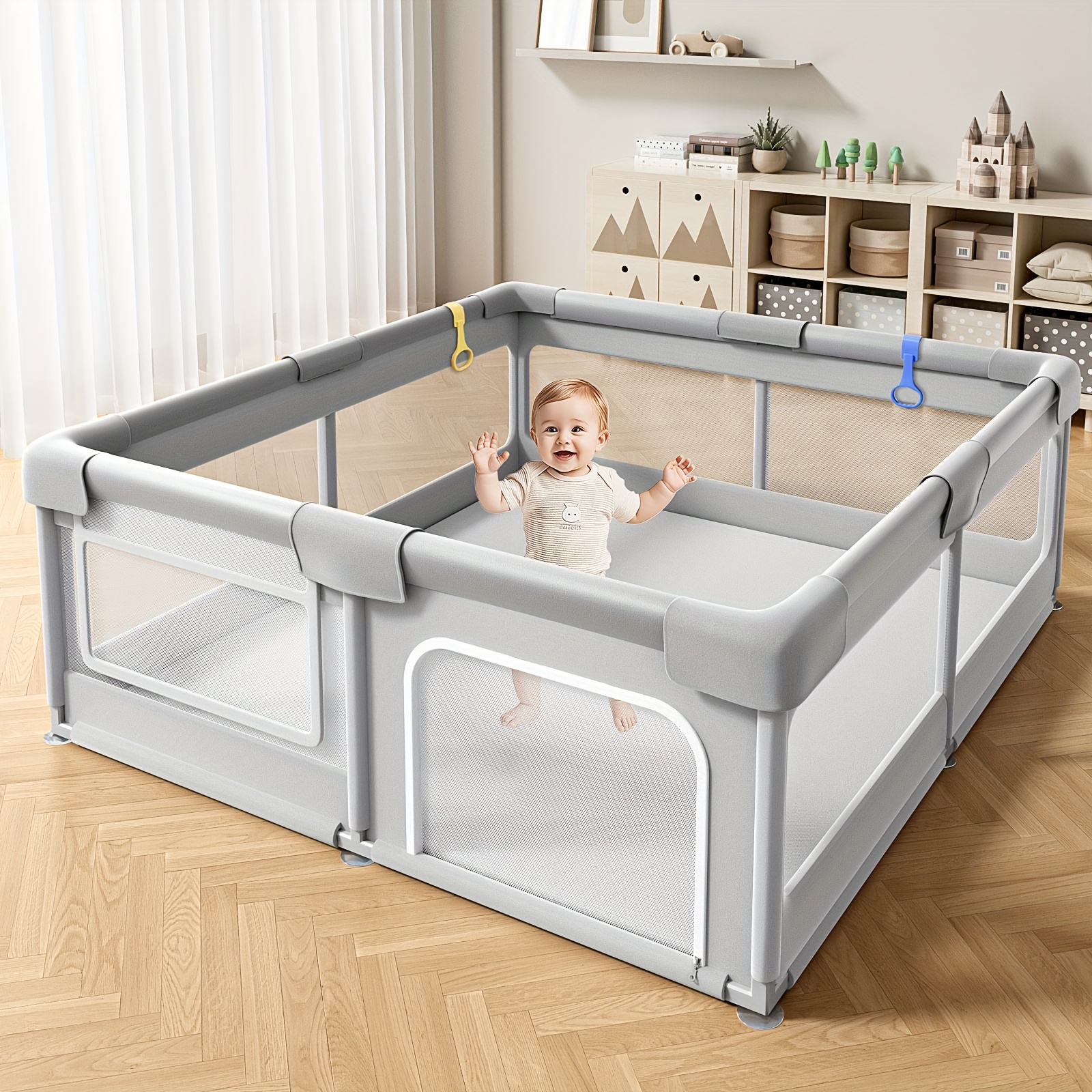 Spacious Baby Play Area Designed for Activities, Featuring Durable Construction And Soft, Breathable Mesh, Suitable for Both Indoor And Outdoor Use for Infants.