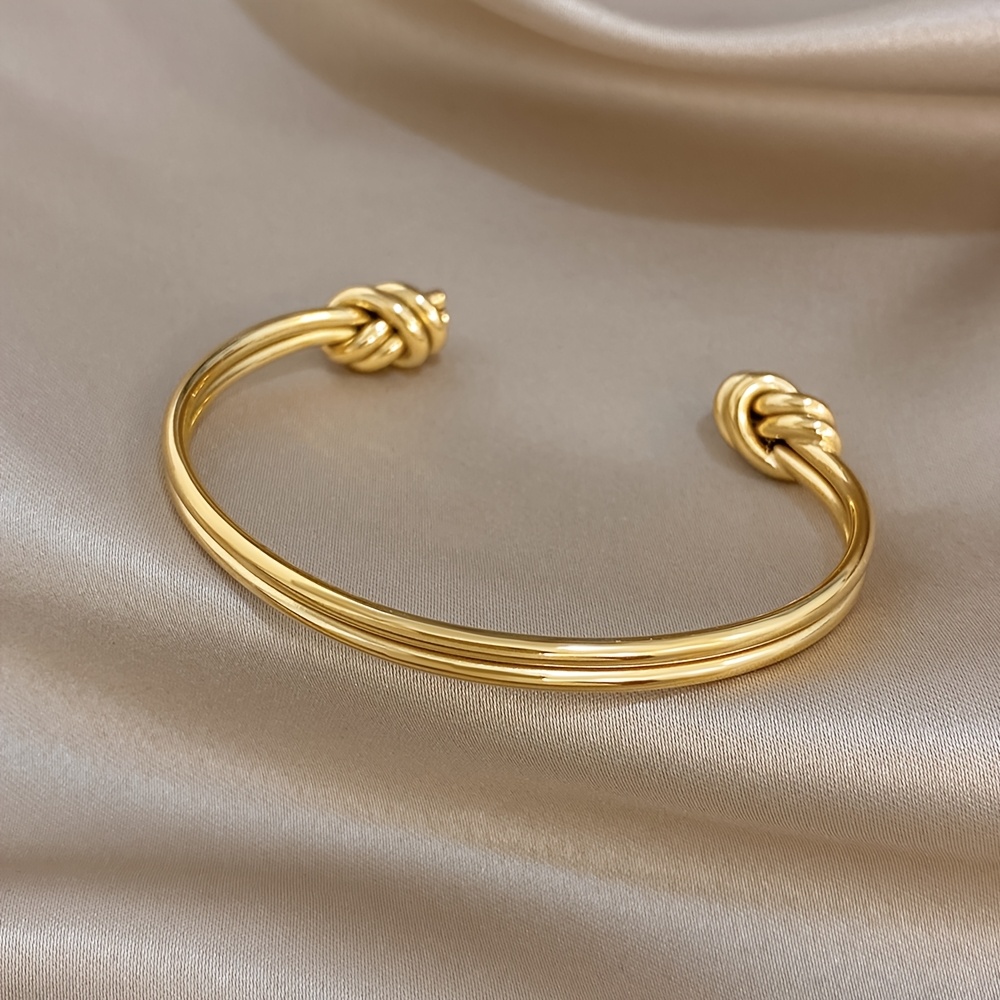 TEMU Pulsera brazalete de metal de acero inoxidable dorado con nudo de amor - Regalo romántico de aniversario o para novia, y